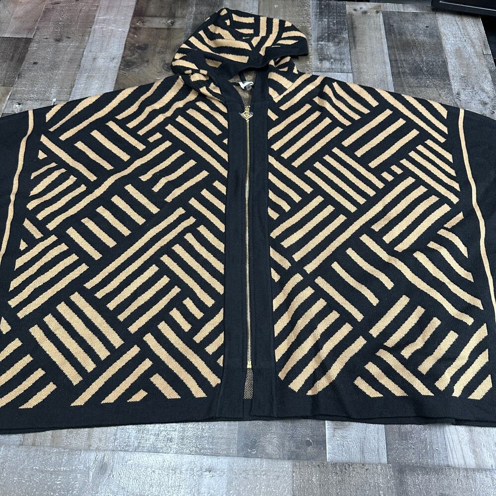 Anne Klein Black Geometric Animal Women's Poncho Sweater XL